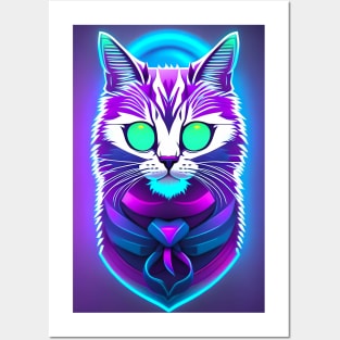 Retro wave cat illustrations Posters and Art